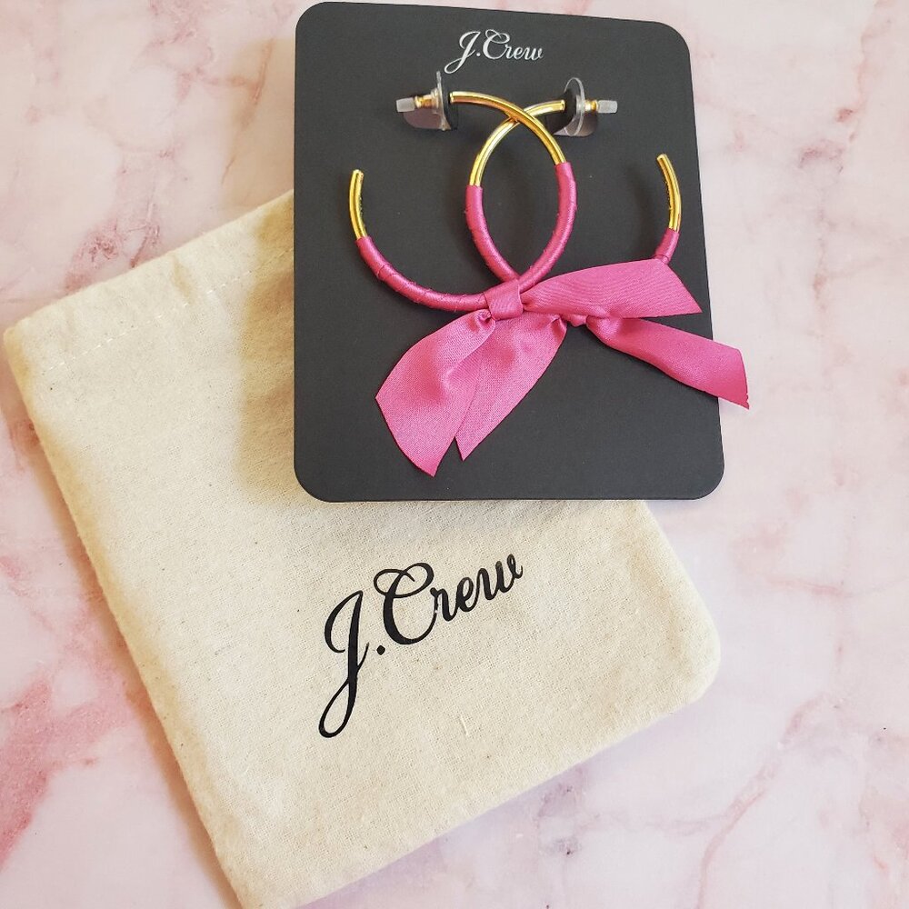 🌞 J.Crew Berry Ribbon Tie Wrapped Gold Hoops Classic Earrings 🌞